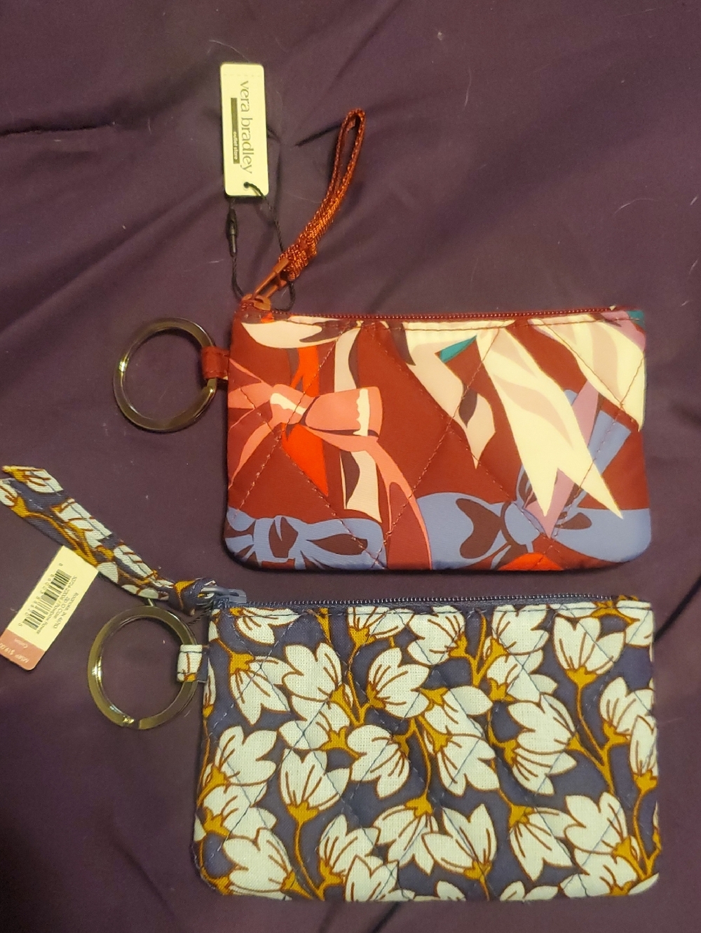 Vera Bradley Red & Blue Floral Zip Wristlet Keyring Duo